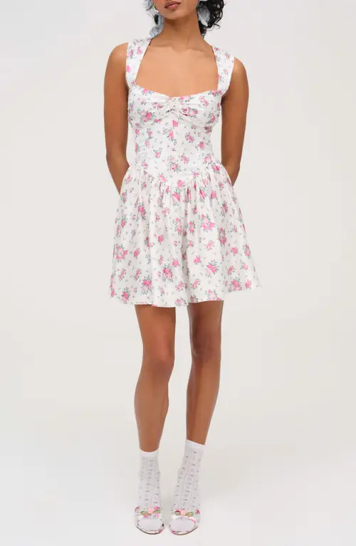 For Love & Lemons August Floral Minidress in White at Nordstrom, Size Large | Nordstrom