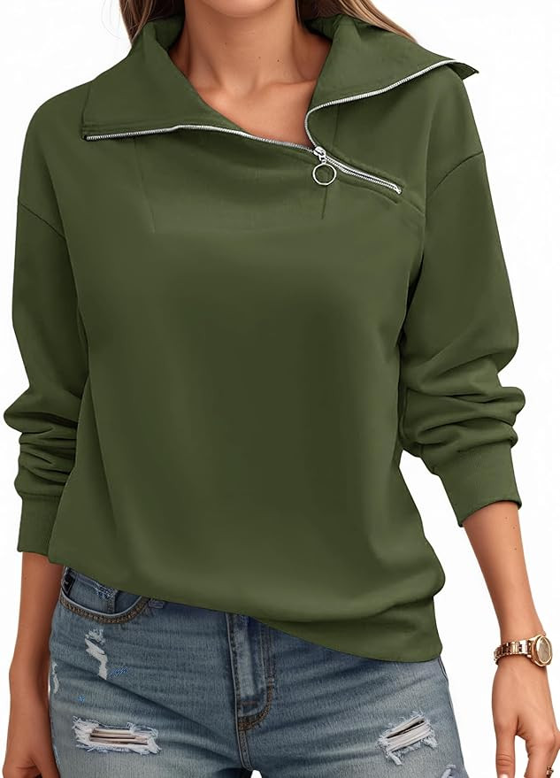 Womens Zipper Sweatshirt Turtleneck Long Sleeve Pullover Casual Loose Sweatshirts Top T Shirts | Amazon (US)