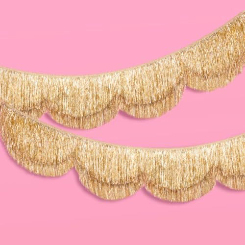 xo, Fetti Gold Scalloped Layered Fringe Banner - 5 Ft. | Bachelorette Party Decorations, Birthday Party Decor, HBD Decor, Photo Booth Banner Backdrop | Amazon (US)