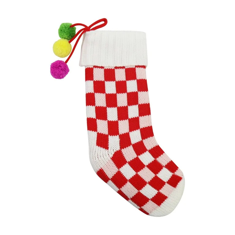Red & White Check Knitted Christmas Stocking, 18.5 in, by Holiday Time | Walmart (US)