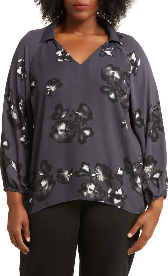 Floral Print Collared Long Puff Sleeve Blouse | Nordstrom Rack
