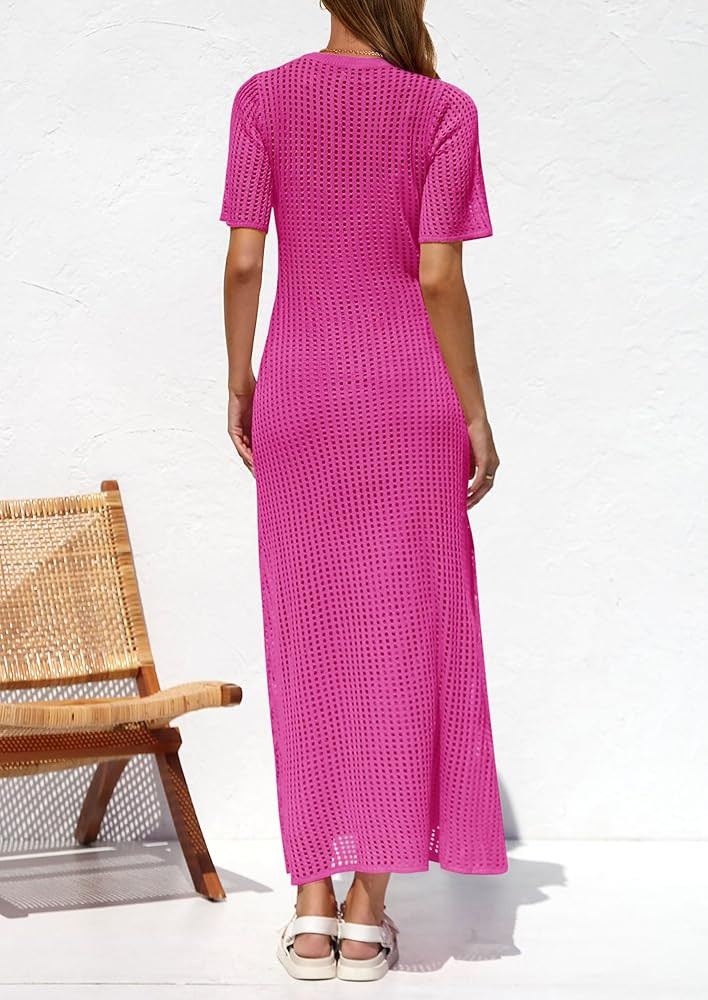 PRETTYGARDEN Womens Eyelet Cover Up Dress 2026 Summer Vacation Resort Maxi Dresses Beach Short Sl... | Amazon (US)