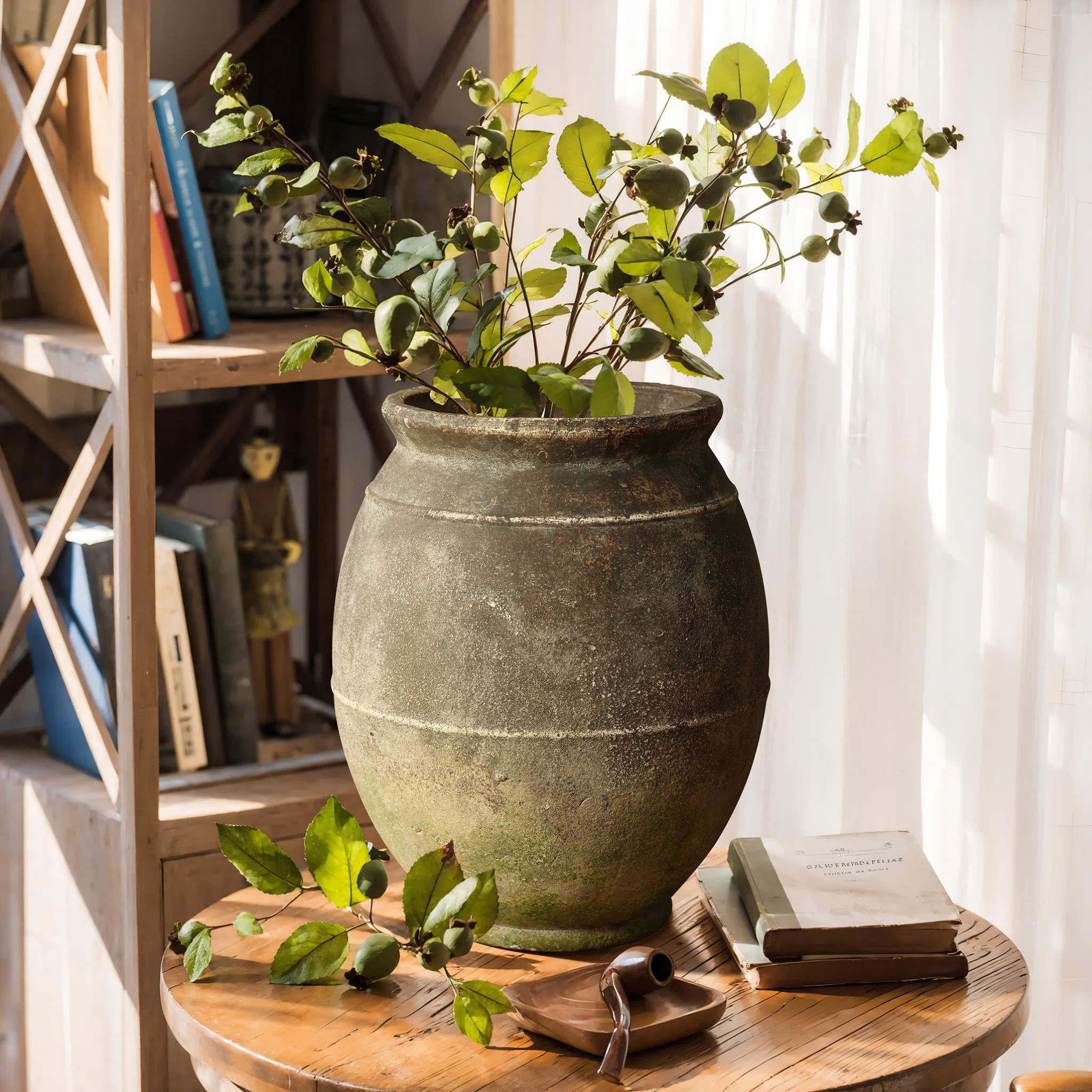 Rustic Ginger Root Brown Terracotta 13.6-Inch Tall Indoor and Outdoor Urn Vase | Wayfair North America