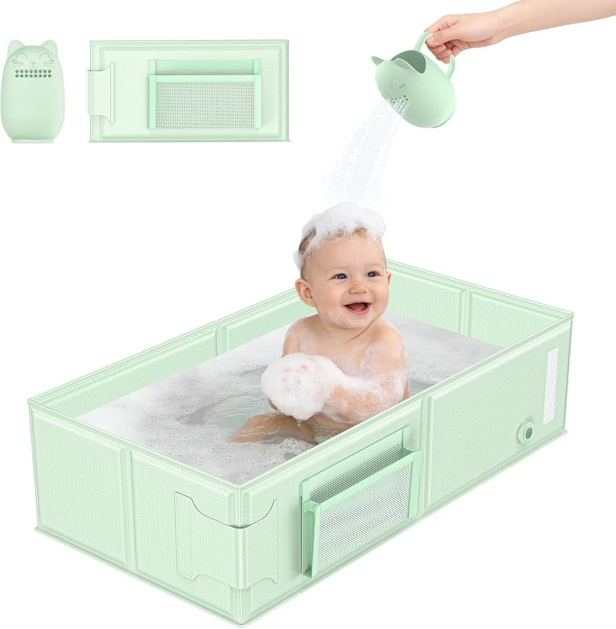 YomauiYee Baby Bathtub Green, Converts Shower to Tub, Foldable Toddler Tub with Rinse Cup, No Ass... | Amazon (US)