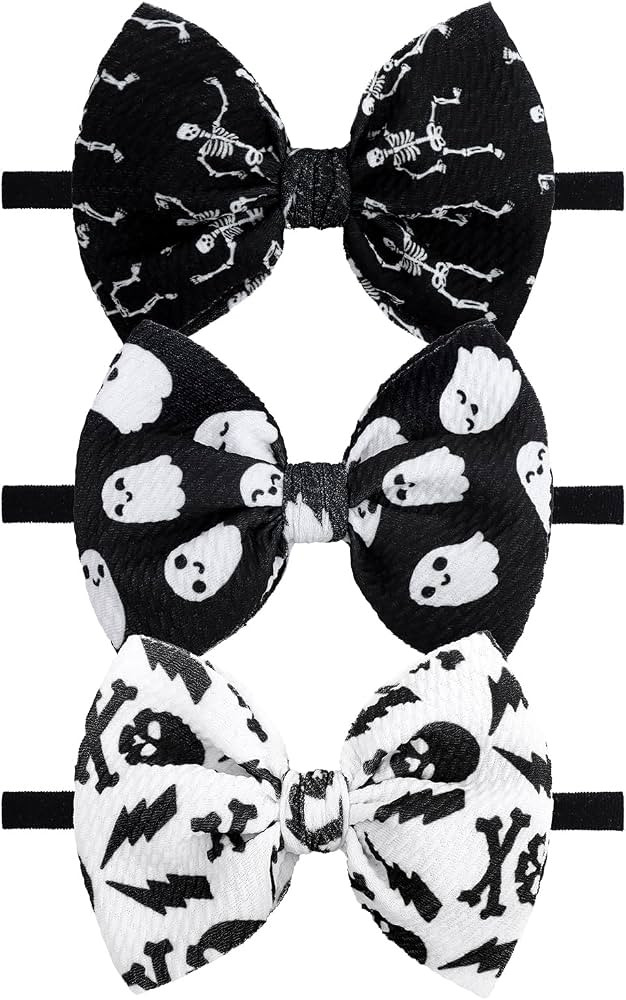 YanJie Halloween Baby Girl Headbands - Pumpkin & Ghost Printed Bows, Nylon, Toddler & Newborn Siz... | Amazon (US)