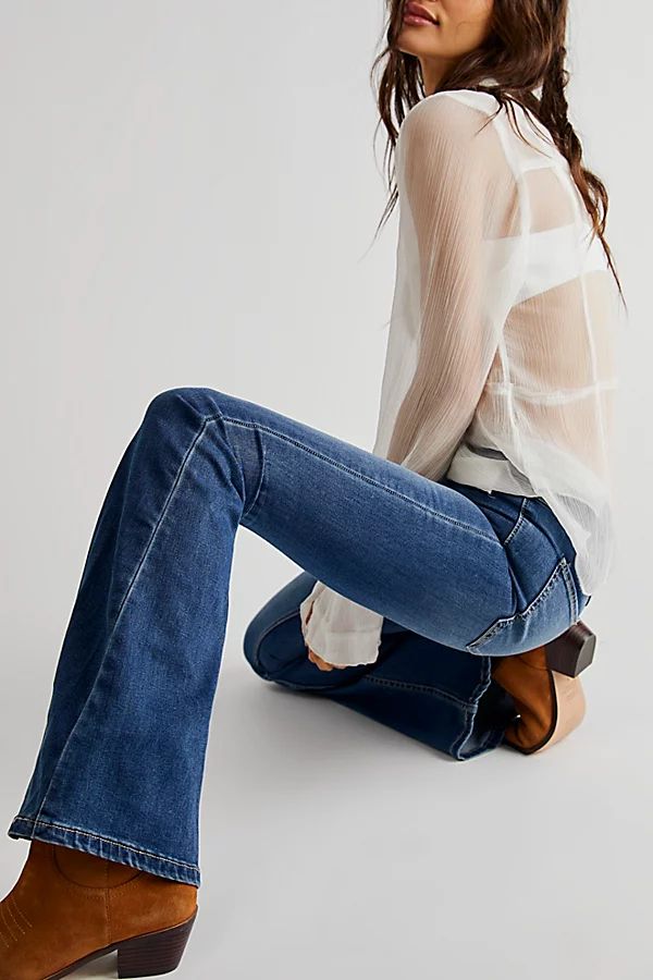 Penny Pull-On Flare Jeans by We The Free at Free People, Washed Indigo, 32 | Free People (Global - UK&FR Excluded)