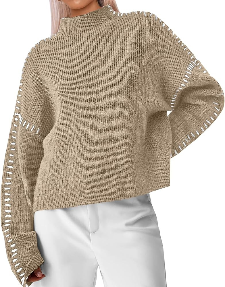 Bloggerlove Womens Oversized Sweaters Long Sleeve Mock Neck Color Block Chunky Knit Casual Pullov... | Amazon (US)