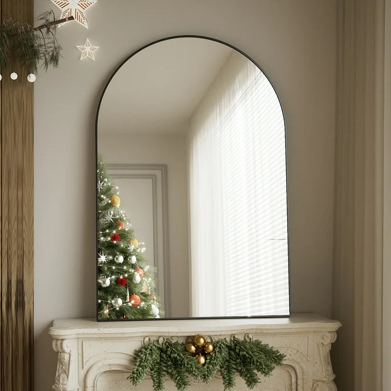 BEAUTYPEAK 24"x 36" Bathroom Mirror Wall Vanity Arched Mirror, Black | Walmart (US)