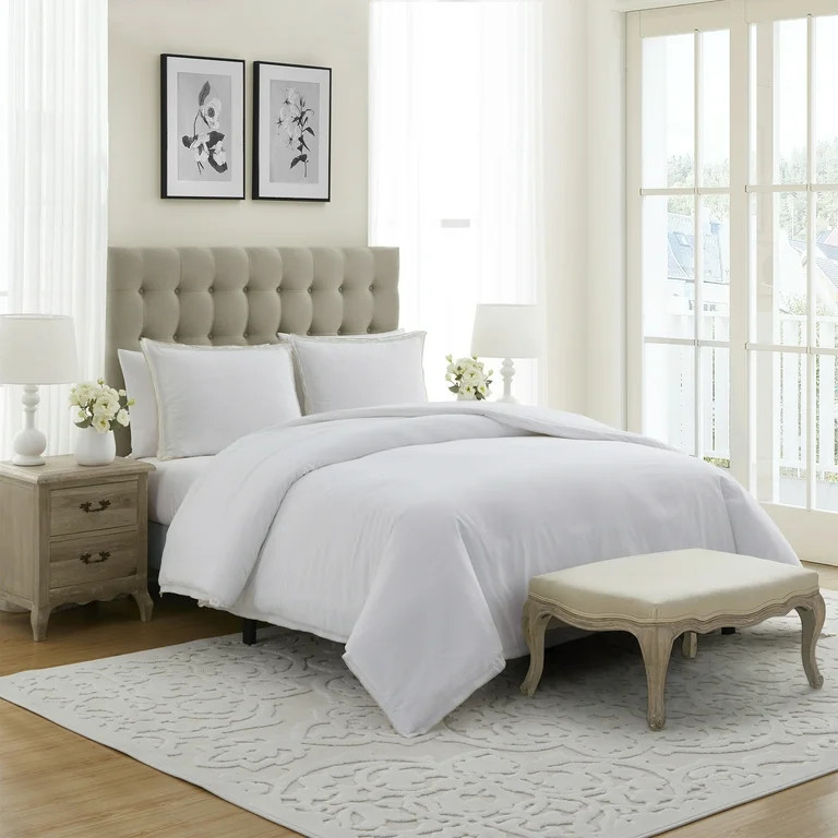 My Texas House Lexie 3-Piece White/Taupe Cotton Slub Duvet Cover Set, King | Walmart (US)
