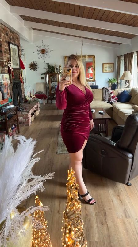 Amazon Holiday Dress that will help you turn heads! 
Ruching is so flattering and it’s actually a very warm velvet like fabric! 
Comes in multiple colors!
Wearing size L

#LTKcurves #LTKHoliday #LTKunder50