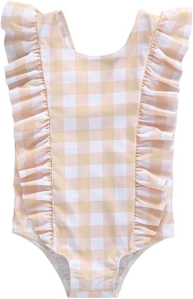 LAJIFENLEI Infant Toddler Baby Girl Ruffled Swimsuit One Piece Sleeveless Folds Backless Swimwear Ba | Amazon (US)
