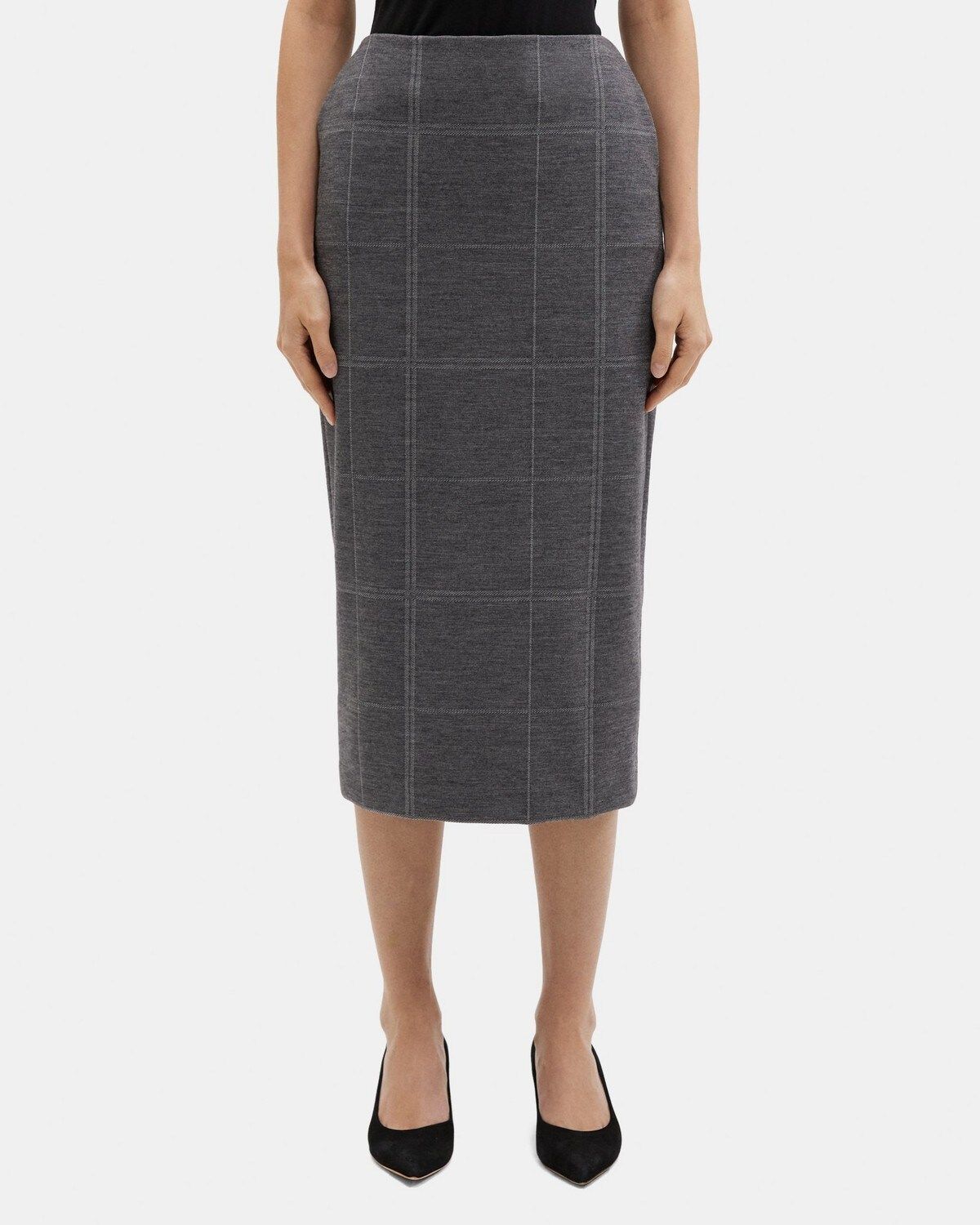 High-Waist Pencil Skirt in Checked Knit | Theory Outlet
