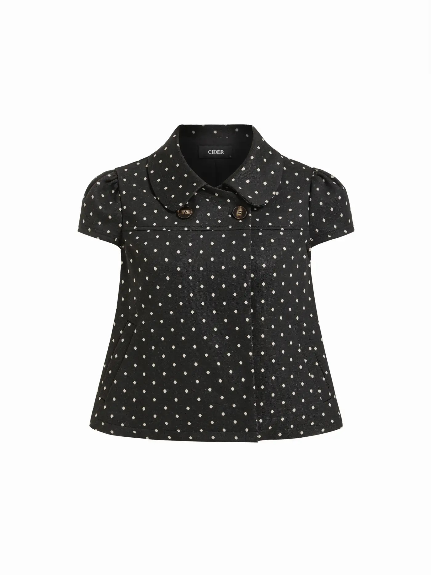 Peter Pan Collar Houndstooth Button Short Sleeve Blouse | Cider