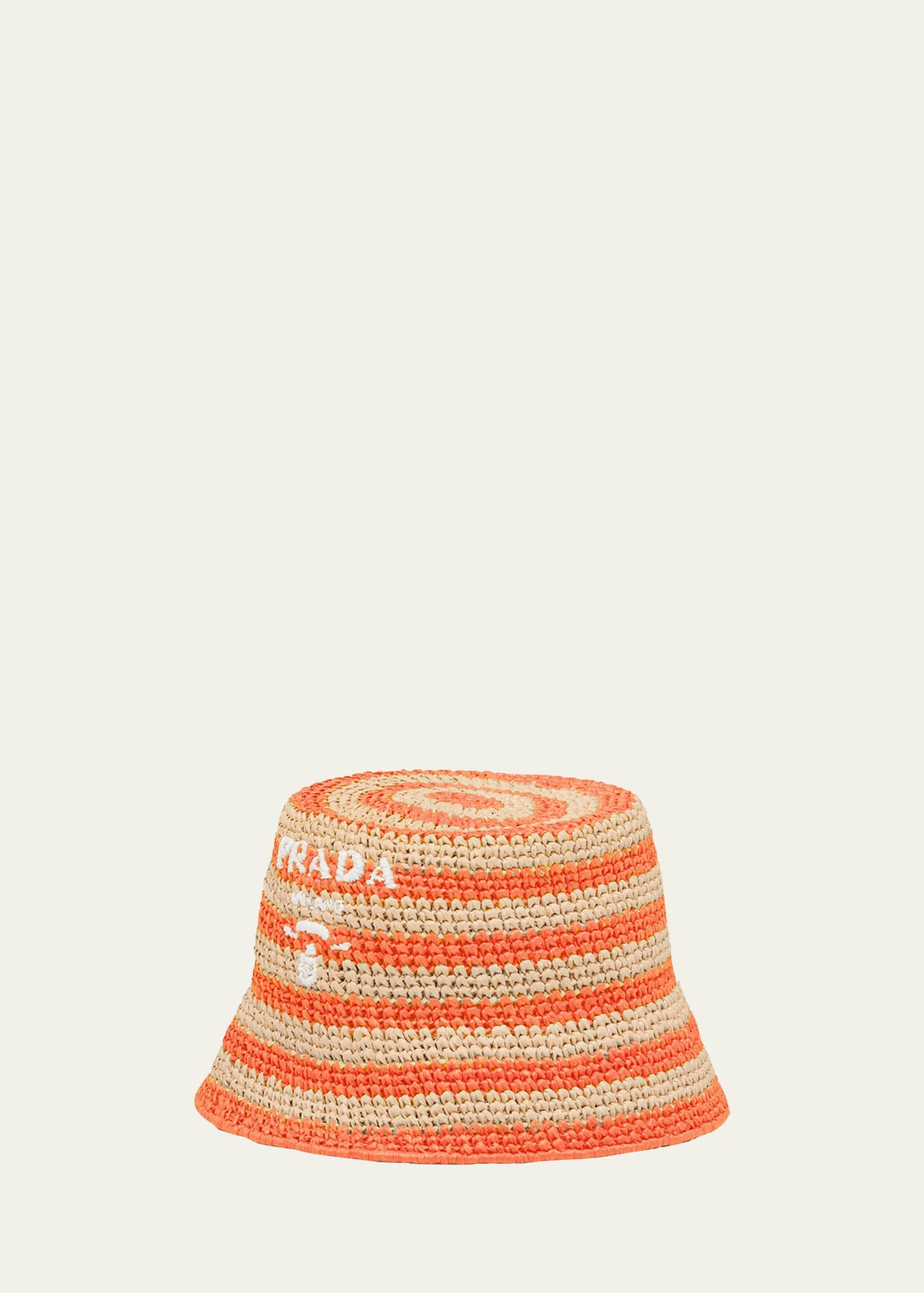 Prada Logo Striped Raffia Bucket Hat | Bergdorf Goodman