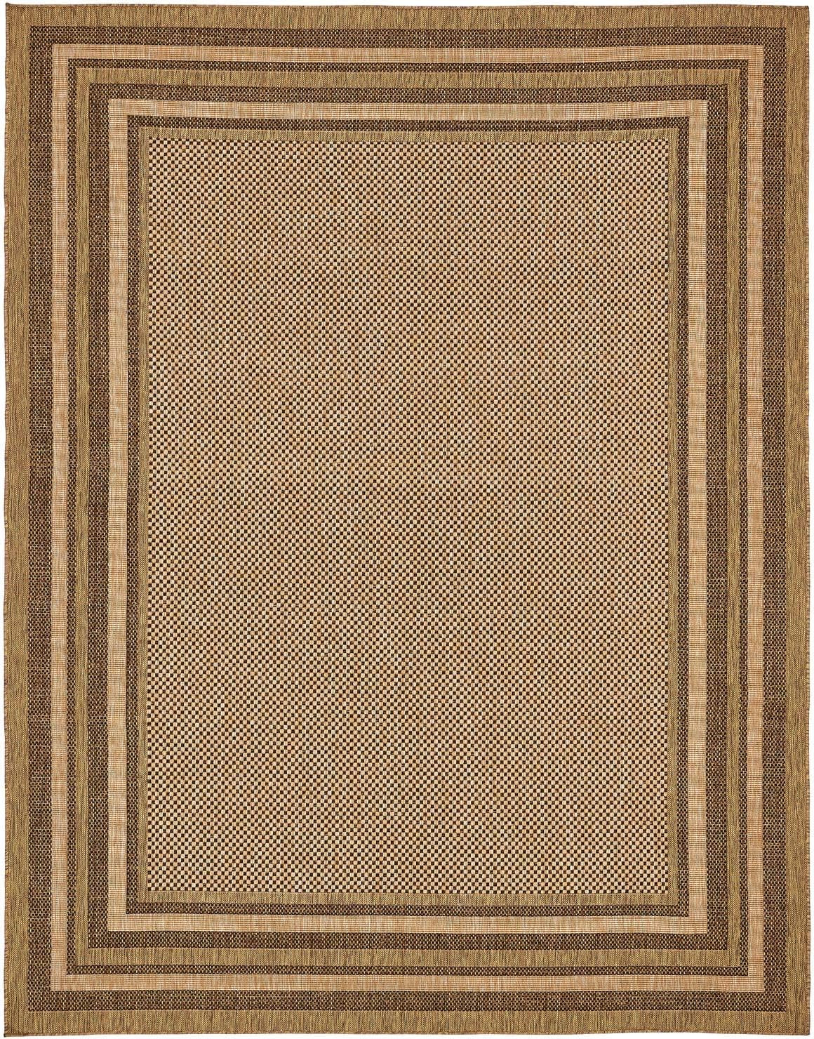 Unique Loom Outdoor Border Collection Area Rug - Multi Border (9' x 12' Rectangle, Light Brown/ Brown) | Amazon (US)