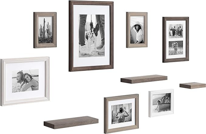 Kate and Laurel Bordeaux Gallery Wall Frame and Shelf Kit, Set of 10, Multicolored with Whitewash... | Amazon (US)