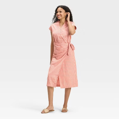 Women's Short Sleeve Wrap Waist Midi Shirtdress - Universal Thread™ | Target