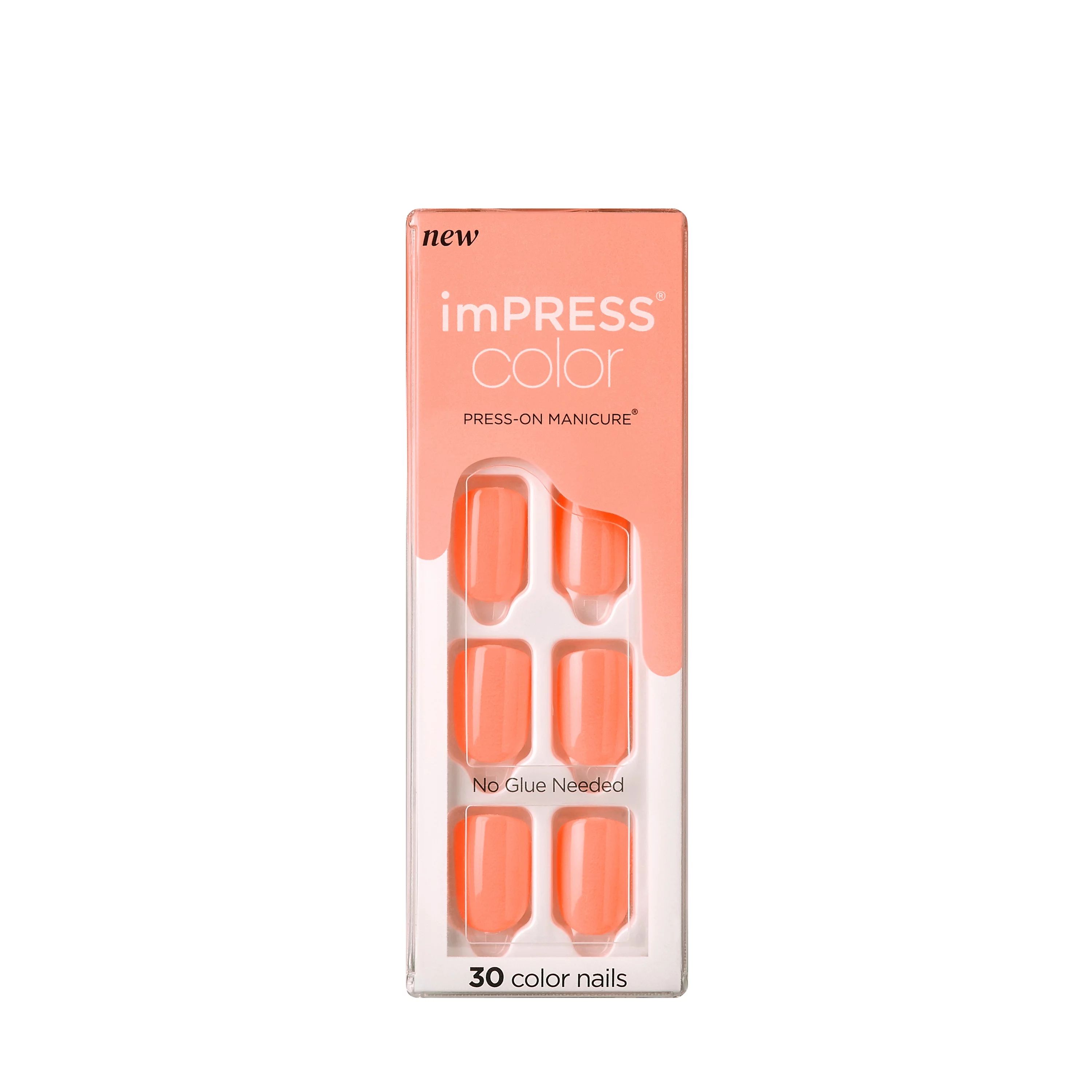 KISS imPRESS Color Press-On Nails, 'Orange Squeeze', 30 Count | Walmart (US)