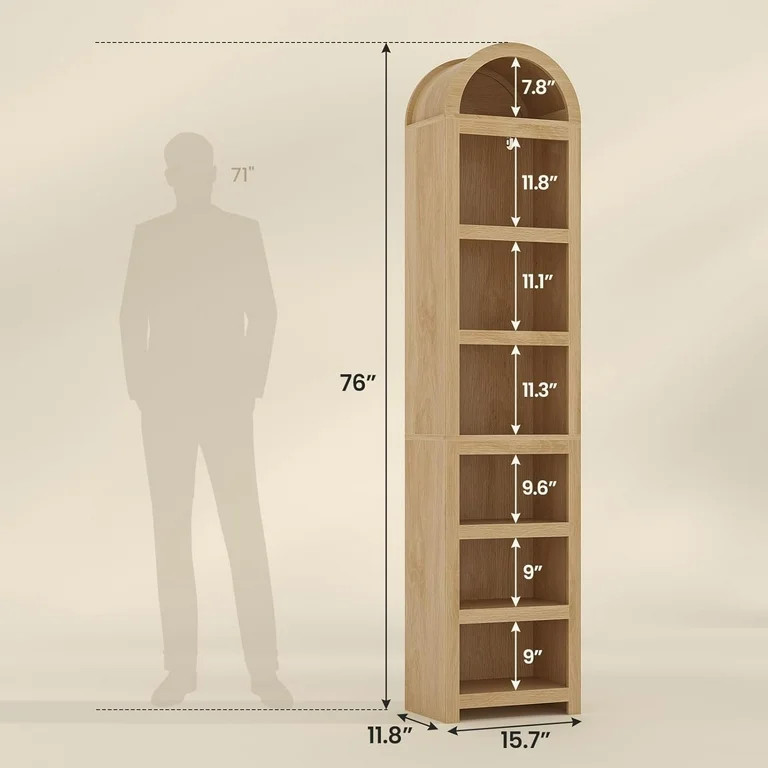 76" Tall Narrow Arched Bookcase, 7-Teir Mid-Century Modern Bookshelf with Adjustable Shelves for ... | Walmart (US)