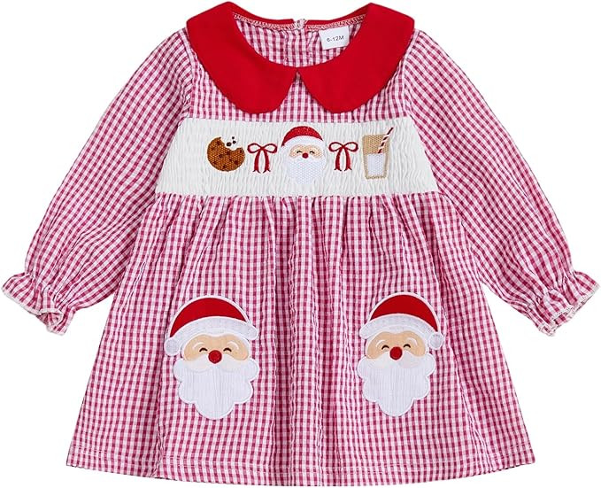 Toddler Baby Girl St Patricks Day Smocked Dress Shamrock Embroidery Long Sleeve Doll Collar Plaid... | Amazon (US)