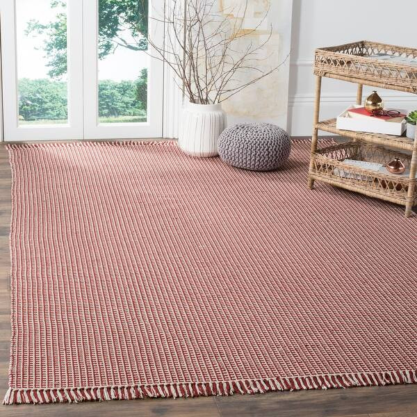 SAFAVIEH Handmade Montauk Rukhsana Flatweave Cotton Fringe Rug - 9' x 12' - Ivory/Red | Bed Bath & Beyond