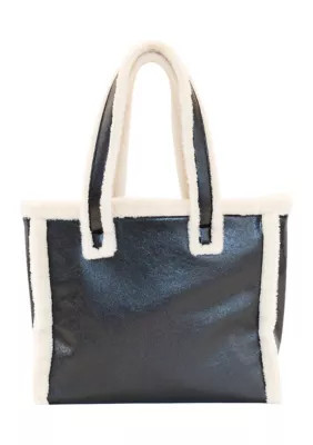BCBGeneration Metallic Tote with Sherpa Fur Trim, Black | Belk