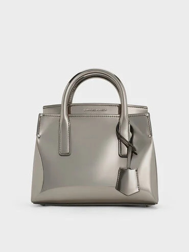 Pewter Rene Metallic Structured Top Handle Bag | CHARLES & KEITH | Charles & Keith US