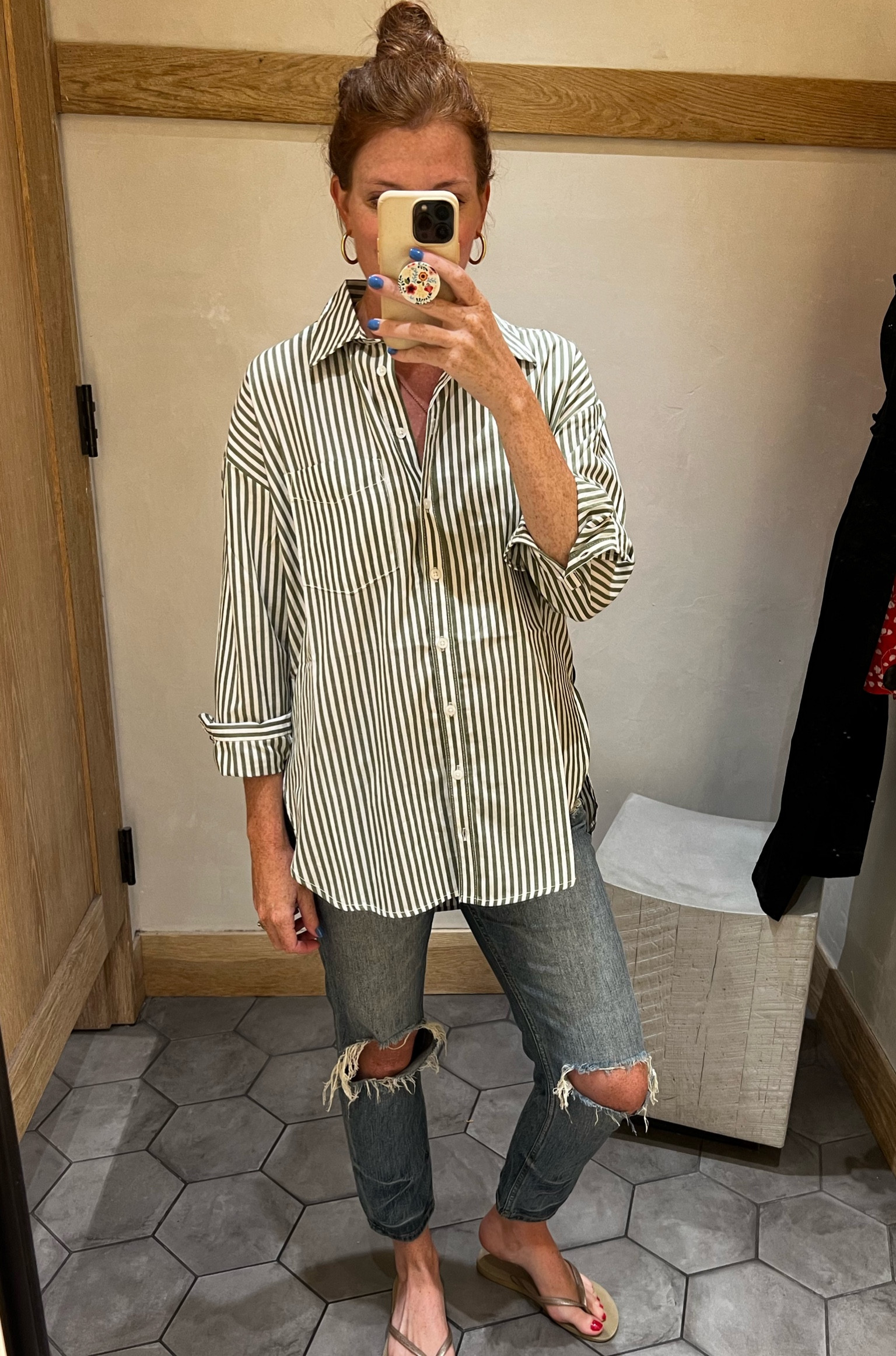 Oversized striped shirt outlet outfit