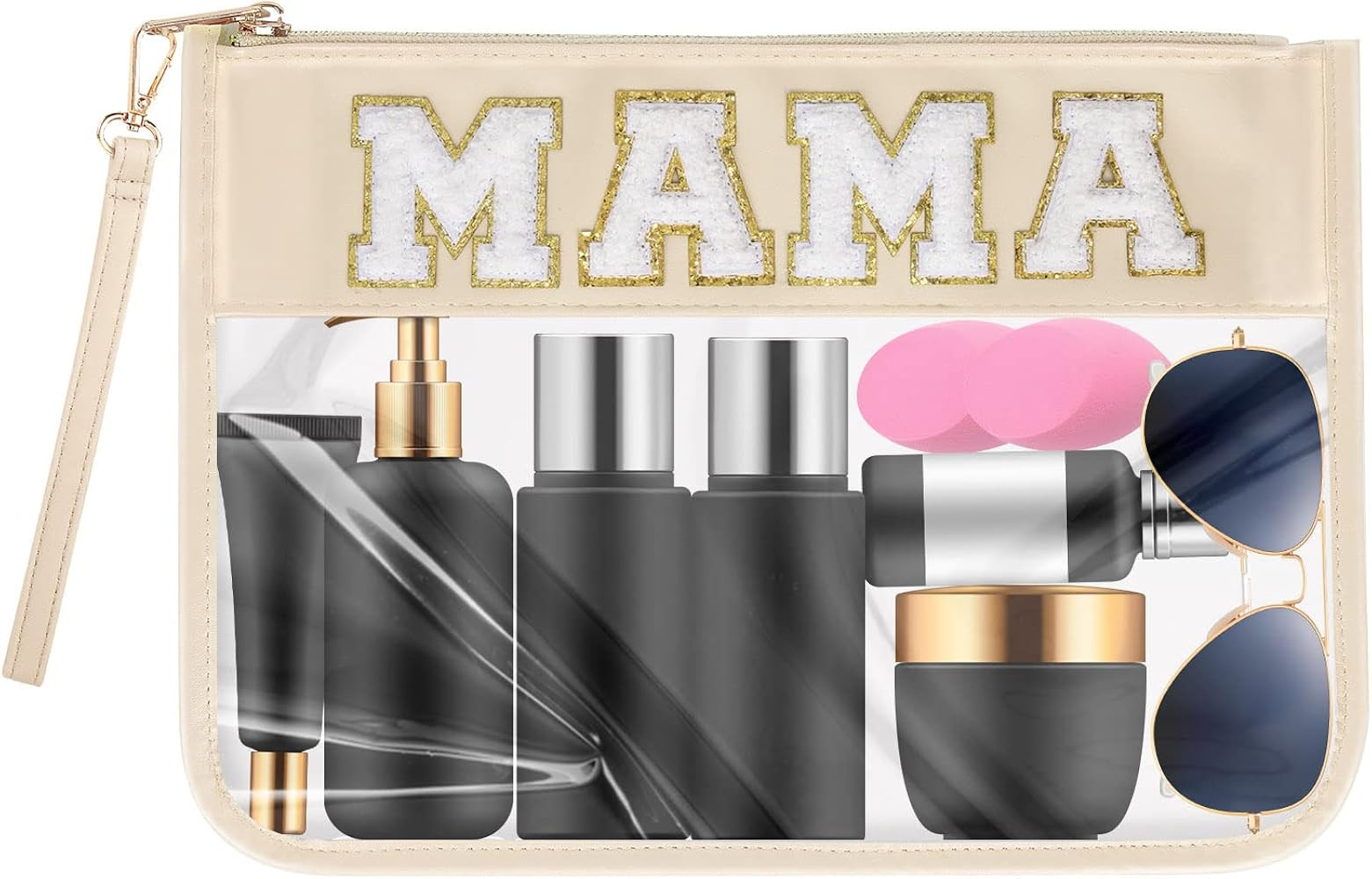 Monogram Glitter Chenille Letter Clear Bag, Portable Travel Essentials Zipper Clear Pouch with Wr... | Amazon (US)