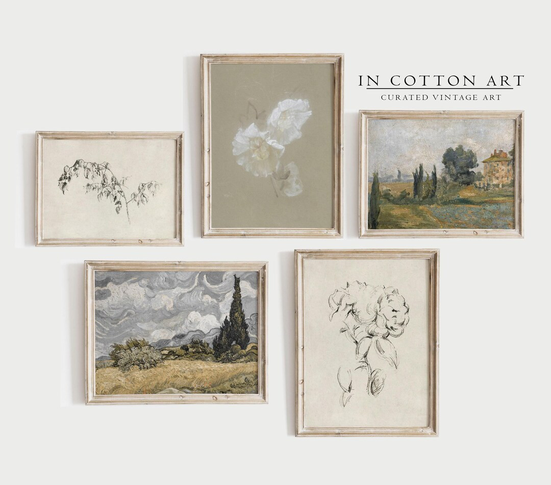 Spring Neutral Gallery Wall SET / Vintage Green Tone Art PRINTABLE / Nature Prints SET of 5 | S6 ... | Etsy (US)