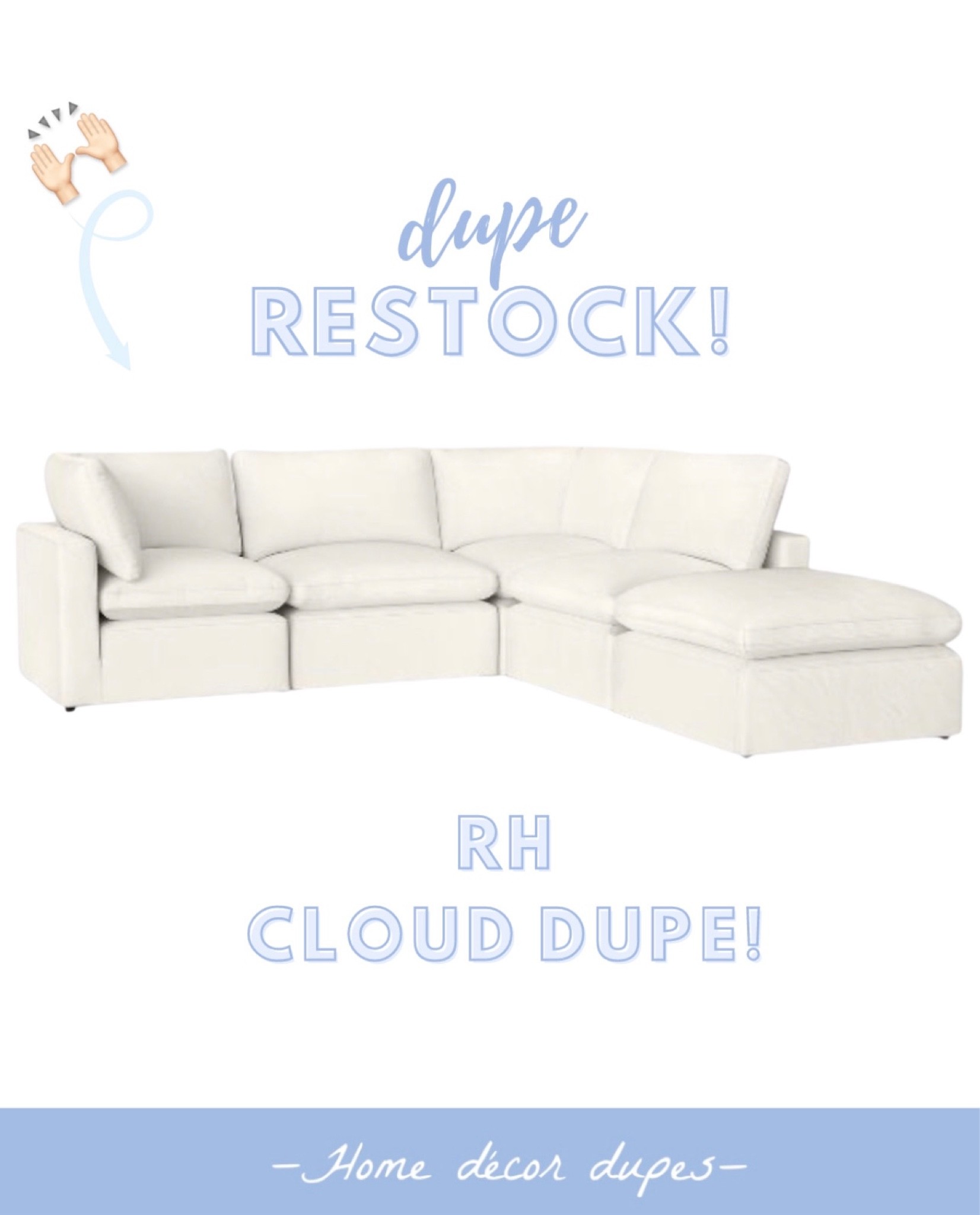 Restoration Hardware Cloud DUPE restock alert!! This color has been sold out for so long!! But it’s BACK ONLINE!! comes in several different options for a customized size! And WAY more affordable than the RH version! Also available in grey

#LTKsalealert #LTKfamily #LTKhome
