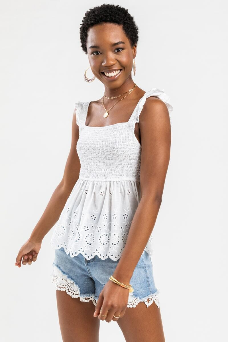 Lana Eyelet Smocked Tank Top | Francesca’s Collections