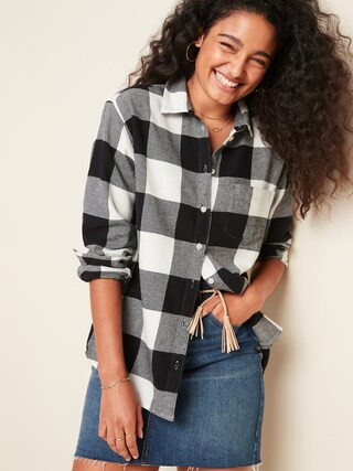 Oversized Plaid Flannel Boyfriend Tunic Shirt for Women | Old Navy (US)