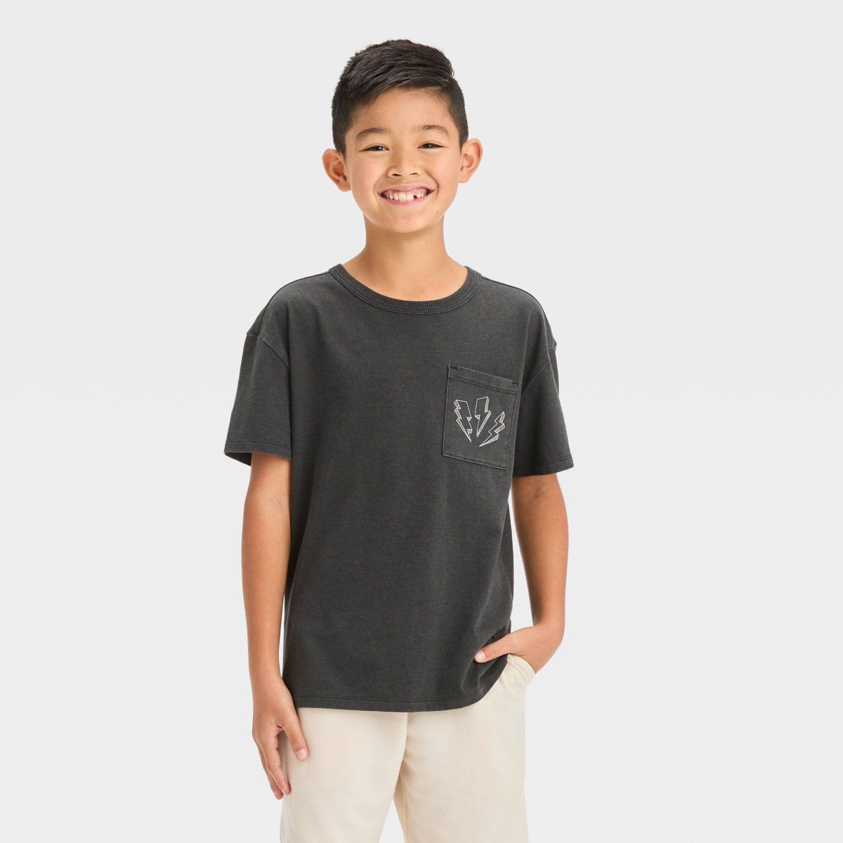 Boys' Short Sleeve Lightning Bolt Printed Graphic T-Shirt - Cat & Jack™ Black | Target
