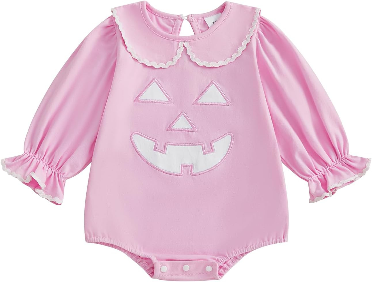 Newborn Baby Girls Halloween Outfit Pumpkin Bubble Romper Peter Pan Collar Ruffle Long Sleeve Bodysuit Clothes | Amazon (US)