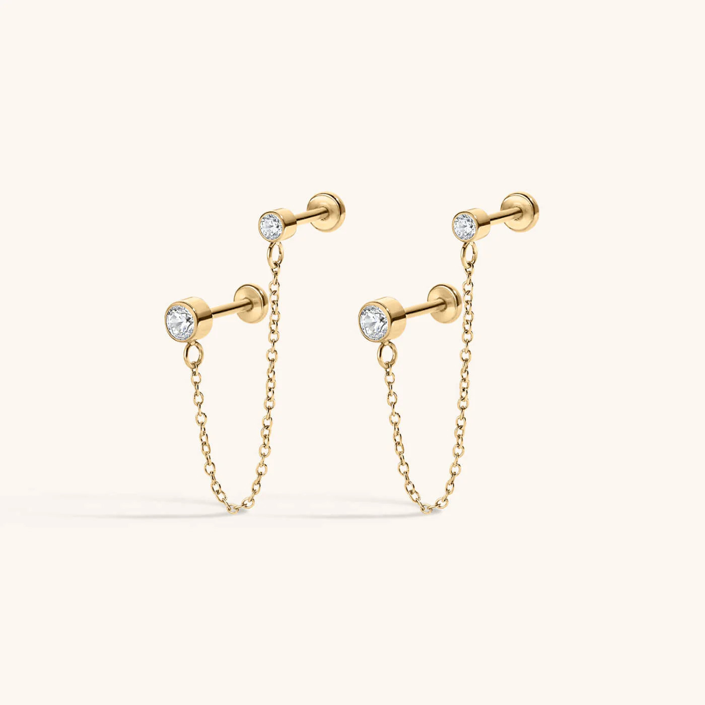 Tiny Crystal Duo Chain Nap Earrings | Maison Miru