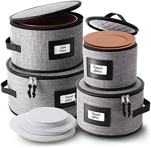 Dish Storage Containers, 4 Piece Stackable Dinner Plate Storage Containers for a Set of 12, China... | Amazon (US)
