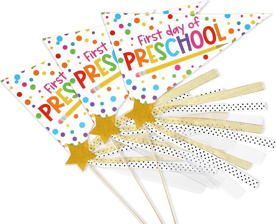 Eersida 3 Pcs First Day of Preschool Flag DIY Back to School Pennant Flag with Ribbons and Pentag... | Amazon (US)