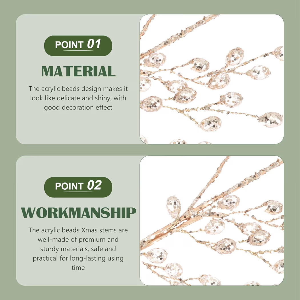 2 PCS Acrylic Bead Drop Crystal Flower Stem Branches Artificial Flower Twigs Picks for Christmas ... | Amazon (US)