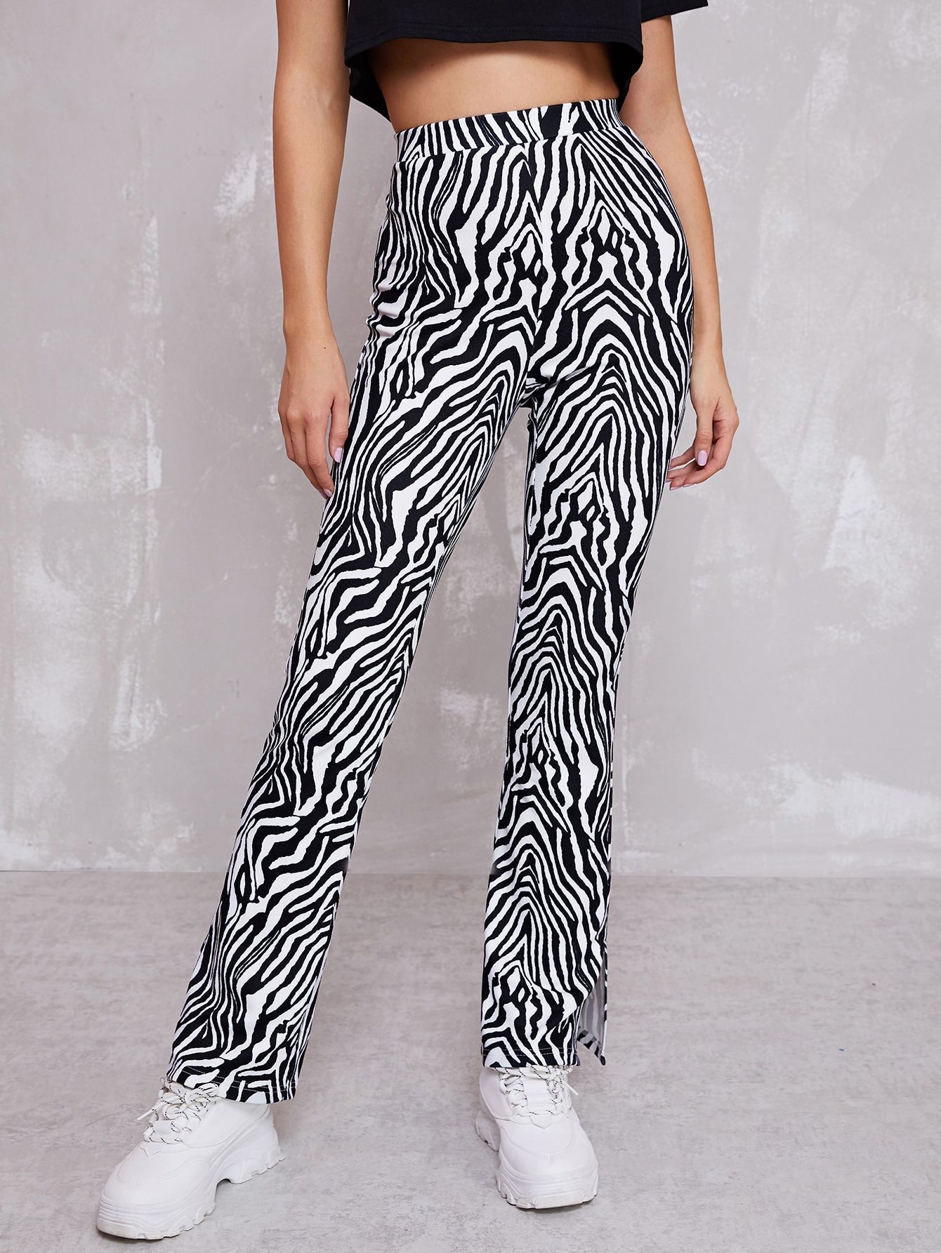SHEIN Split Hem Zebra Striped Pants | SHEIN