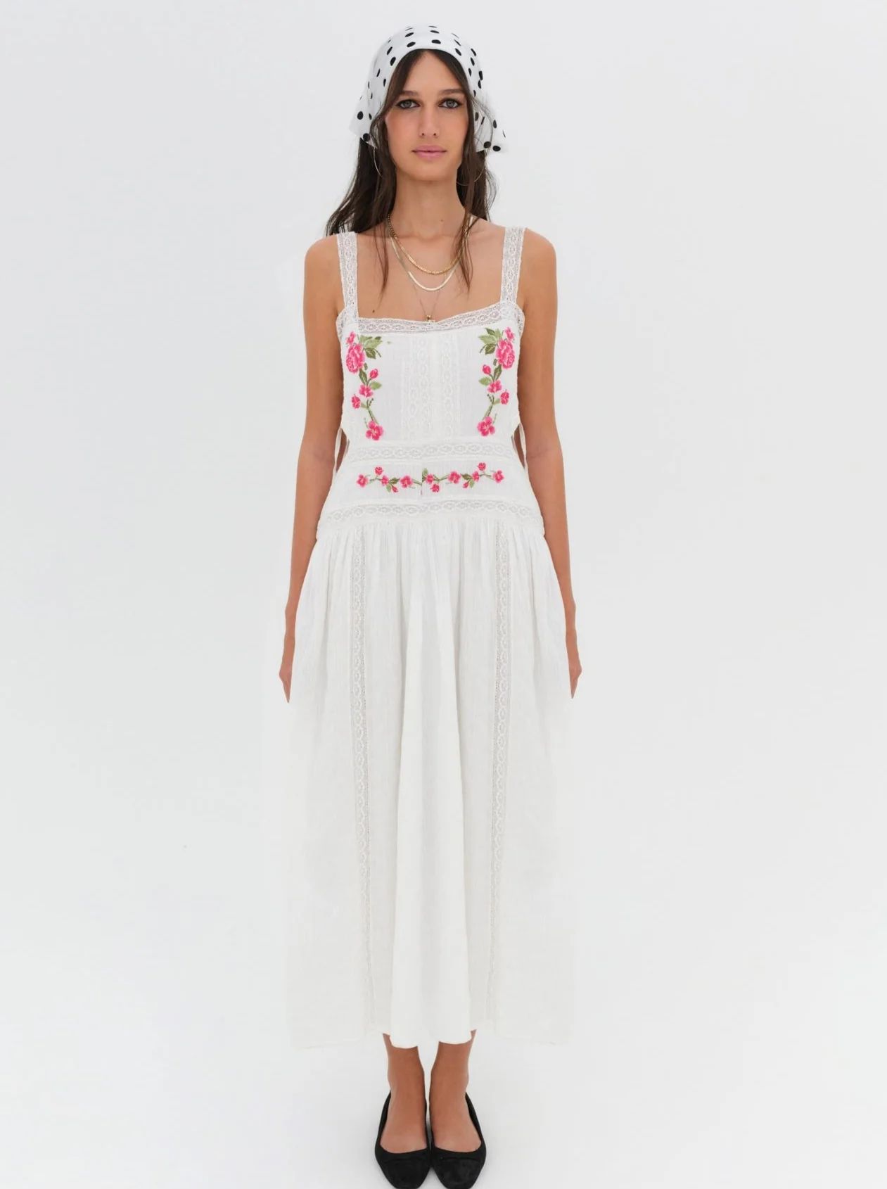Jolene Embroidered Midi Dress — White | For Love & Lemons