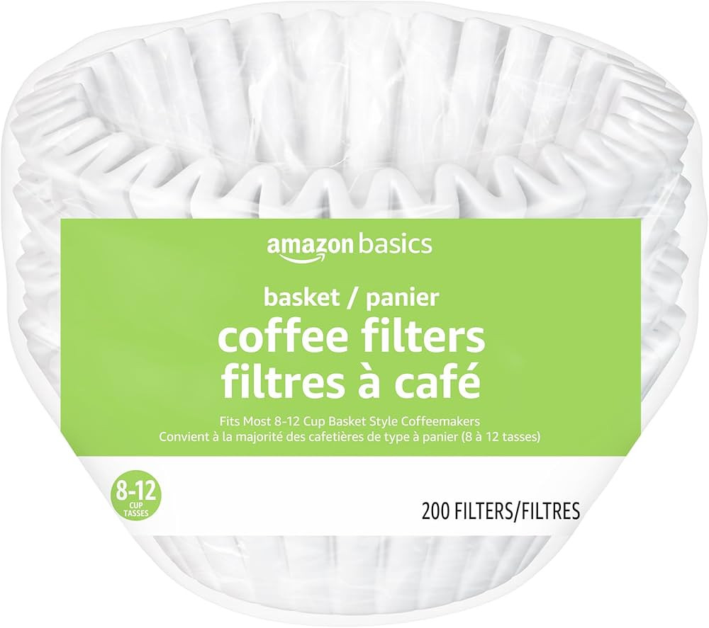Amazon Basics Basket Coffee Filters for 8-12 Cup Coffee Makers, White, 200 Count | Amazon (US)
