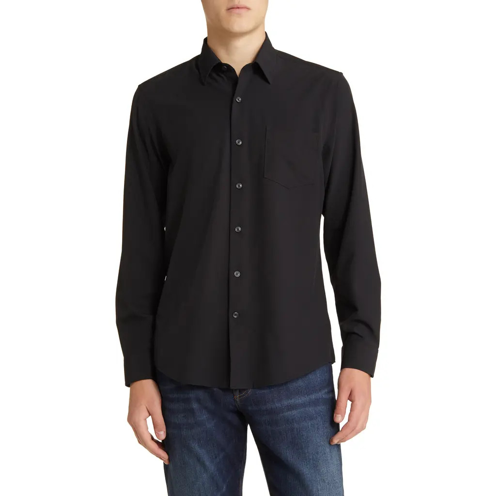 Nordstrom Solid Button-Up Shirt in Black at Nordstrom, Size Large | Nordstrom
