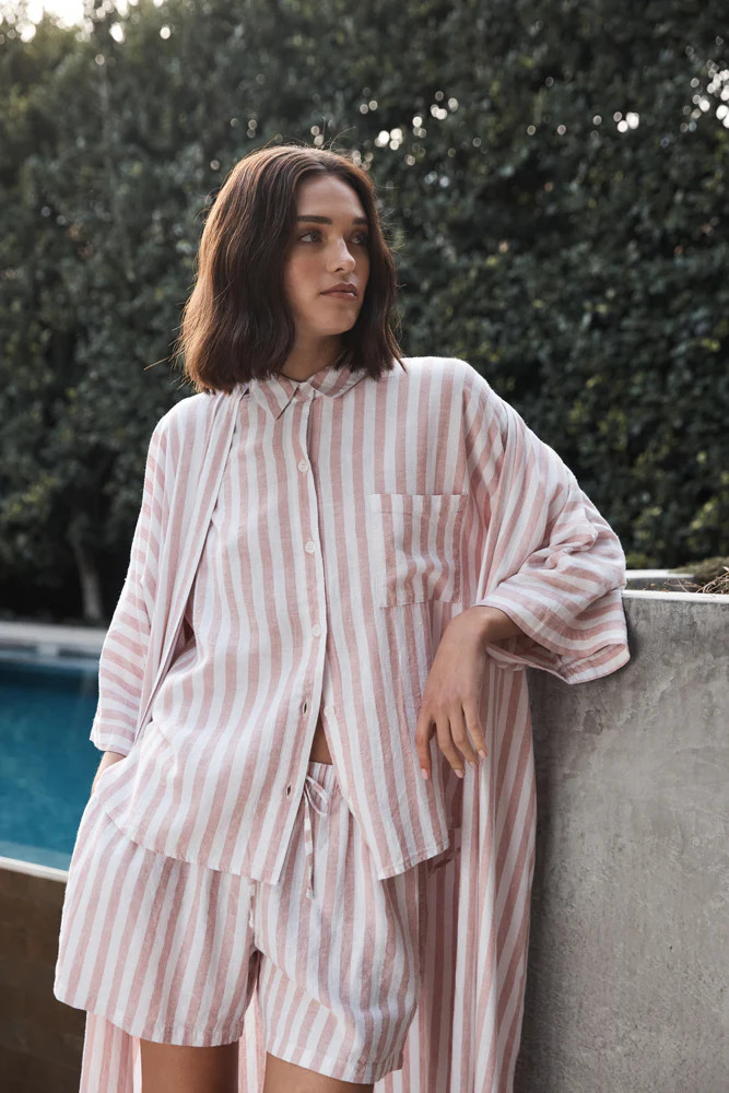 Sunny Pink Stripe Linen Robe | Gingerlilly Sleepwear | Gingerlilly (AU)