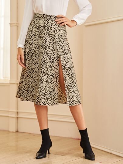 Allover Print Split Thigh A-line Skirt | SHEIN