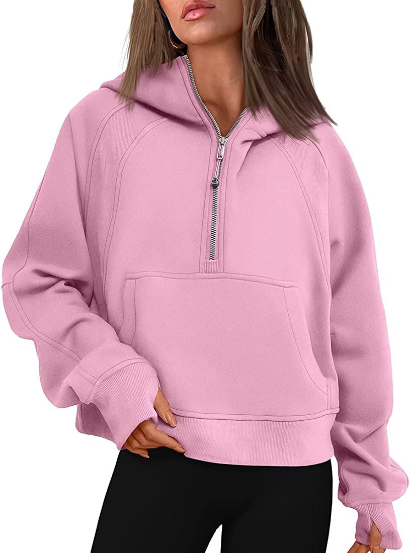 EFAN Women Cropped Hoodies Fleece Half Zip Pullover 2023 Trendy Quarter Zip Up Sweatshirts Hooded... | Amazon (US)