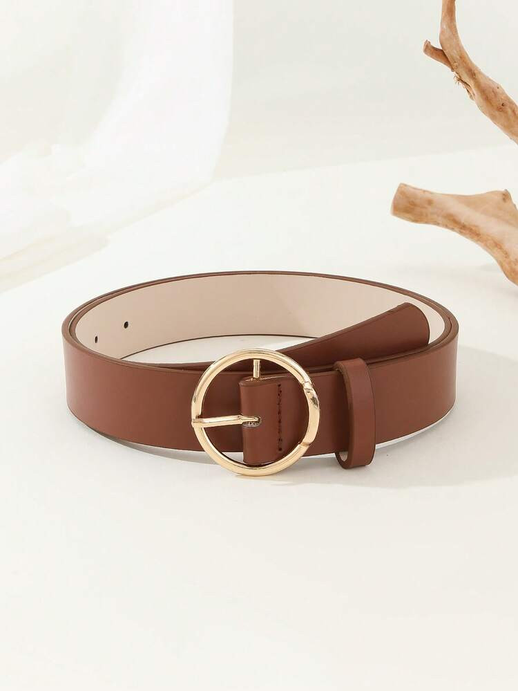 1pc Women's Geometric Buckle Casual PU Leather Belt, Handmade Minimalist Fashion Design, Suitable For T-Shirts, Dresses, Shorts, Everyday Wear, Holiday Gift | SHEIN