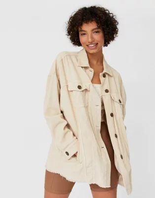 Stradivarius corduroy overshirt jacket in beige | ASOS (Global)