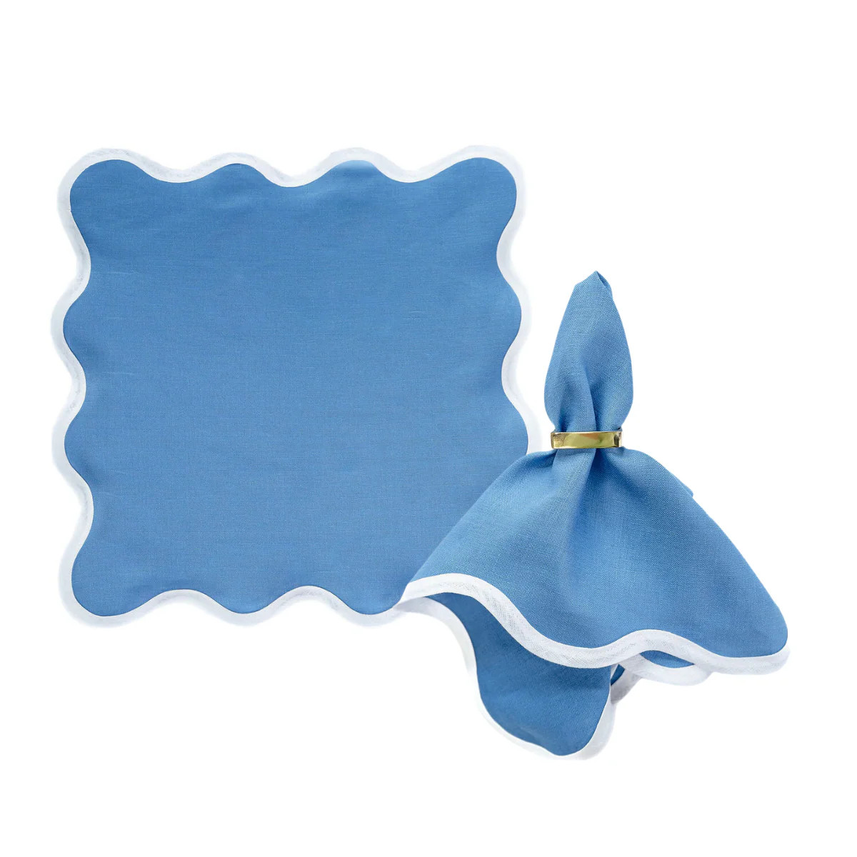 Linen Scalloped Square | French Blue | Frances Fields Home