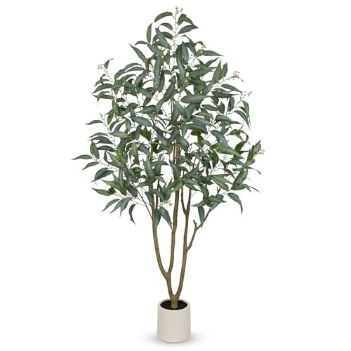 Eucalyptus Trees Artificial Indoor - 6FT Tall Faux Eucalyptus Plants in White Planter, Fake Plant Décor for Farmhouse Bedroom Office Room Hallway Decoration | Amazon (US)